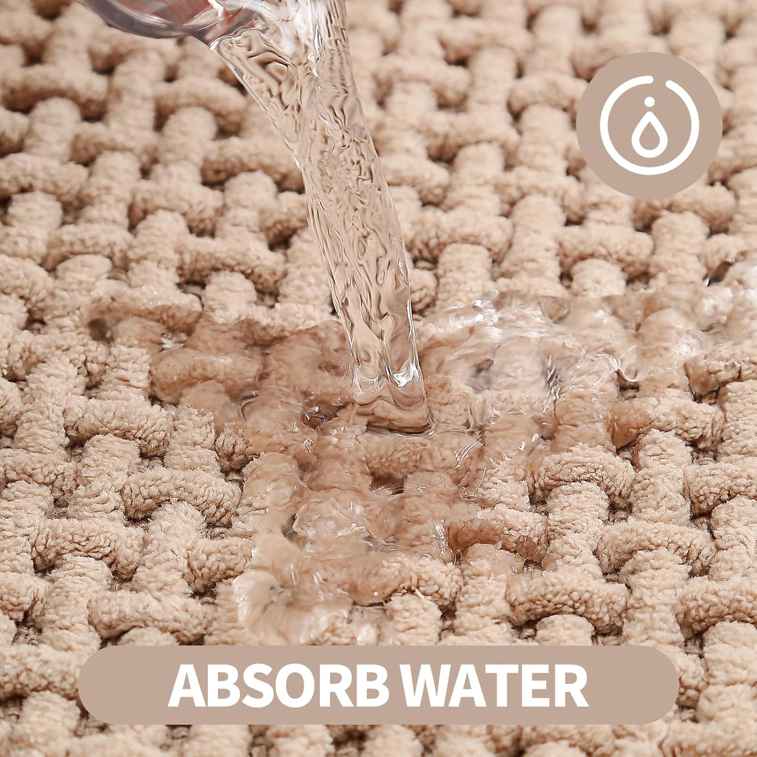 Bath Mat Shower Rug for Bathroom – 24x16 Machine Washable & Quick Dry Plush Floor Mat, Soft & Absorbent & Non Slip Chenille Boho Small Bathmat, Beige - Image 2