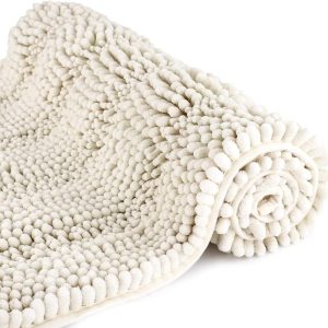 Bath Mats for Bathroom,Thick Soft Chenille Floor Mats,20x32 Inches Non Slip Shower Mats Ultra Water Absorbent Doormat.-Ivory White