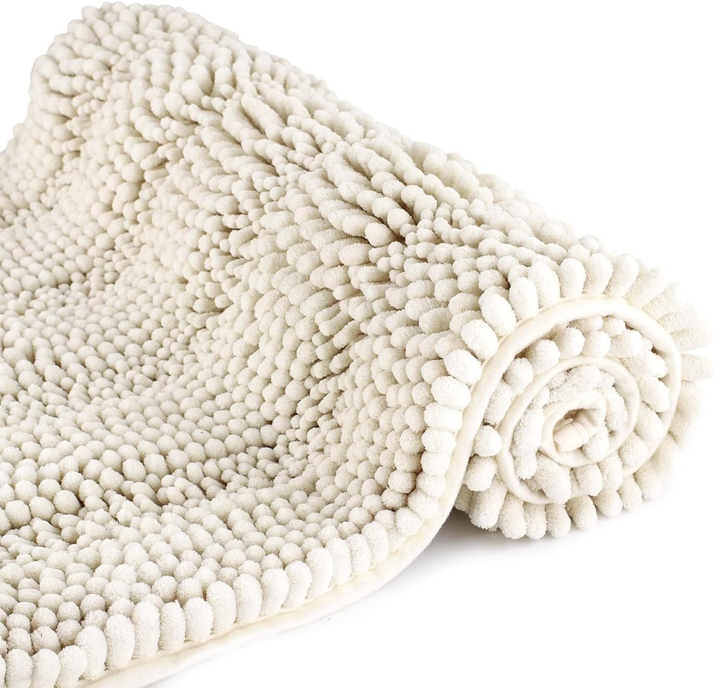 Bath Mats for Bathroom,Thick Soft Chenille Floor Mats,20x32 Inches Non Slip Shower Mats Ultra Water Absorbent Doormat.-Ivory White
