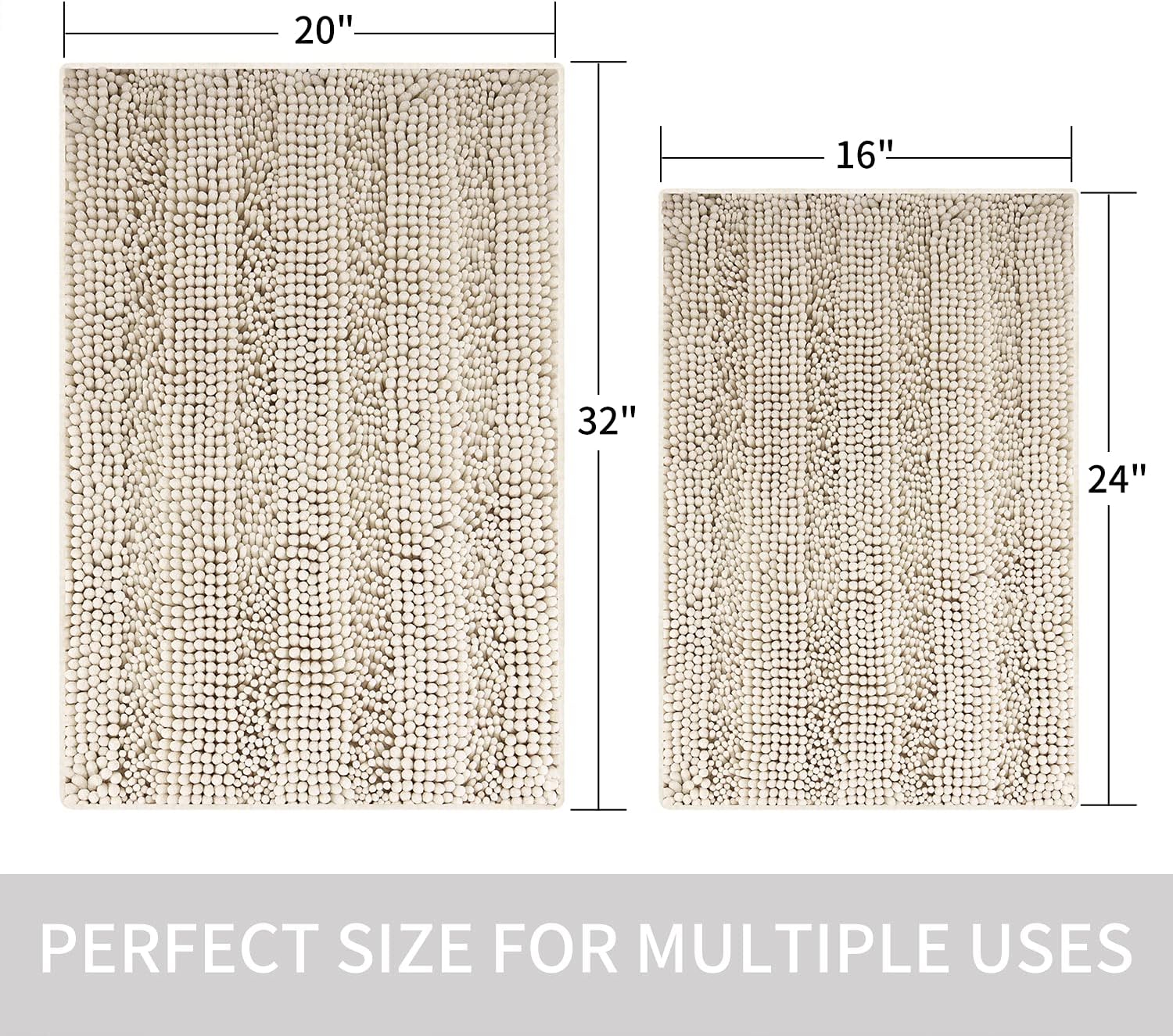 Bath Mats for Bathroom,Thick Soft Chenille Floor Mats,20x32 Inches Non Slip Shower Mats Ultra Water Absorbent Doormat.-Ivory White - Image 2