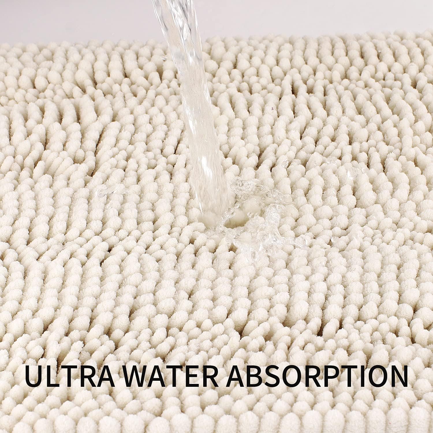 Bath Mats for Bathroom,Thick Soft Chenille Floor Mats,20x32 Inches Non Slip Shower Mats Ultra Water Absorbent Doormat.-Ivory White - Image 4