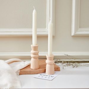 Ceramic Candle Holders Set of 2, Creative Modern Knot Candlestick Holder Set, Table Centerpiece Taper Candle Holders Desktop Decoration for Home Decor, Wedding, Dinning, Party (Beige)