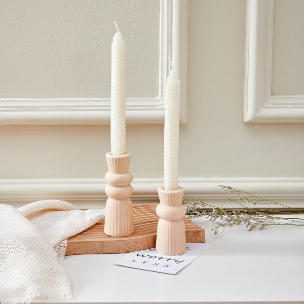 Ceramic Candle Holders Set of 2, Creative Modern Knot Candlestick Holder Set, Table Centerpiece Taper Candle Holders Desktop Decoration for Home Decor, Wedding, Dinning, Party (Beige)
