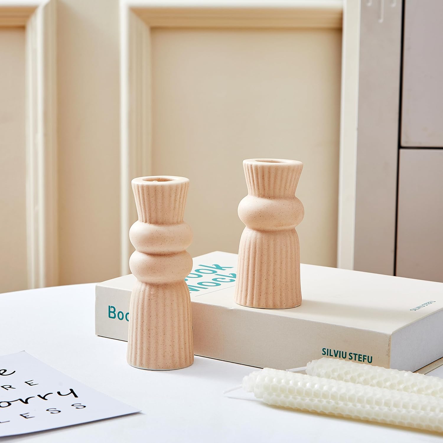 Ceramic Candle Holder for Home Decor Modern Abstract Candlestick Holders Taper Candle Holder Decorations for Table Centerpiece Living Room TV Stand Mantel or Shelf - Image 3