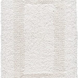 Cotton Bath Mat Rug for Bathroom - White, Reversible Bath Rugs Soft & Absorbent Quick Dry Mats, Washable Plush Hotel Quality Tufted Floor Step Out Mat for Bath Tub, Shower, Toilet - 17x24 Inches