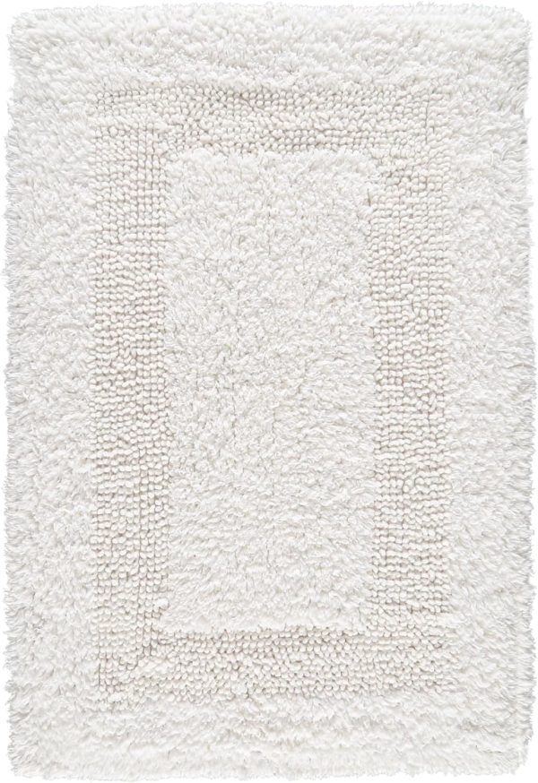 Cotton Bath Mat Rug for Bathroom - White, Reversible Bath Rugs Soft & Absorbent Quick Dry Mats, Washable Plush Hotel Quality Tufted Floor Step Out Mat for Bath Tub, Shower, Toilet - 17x24 Inches