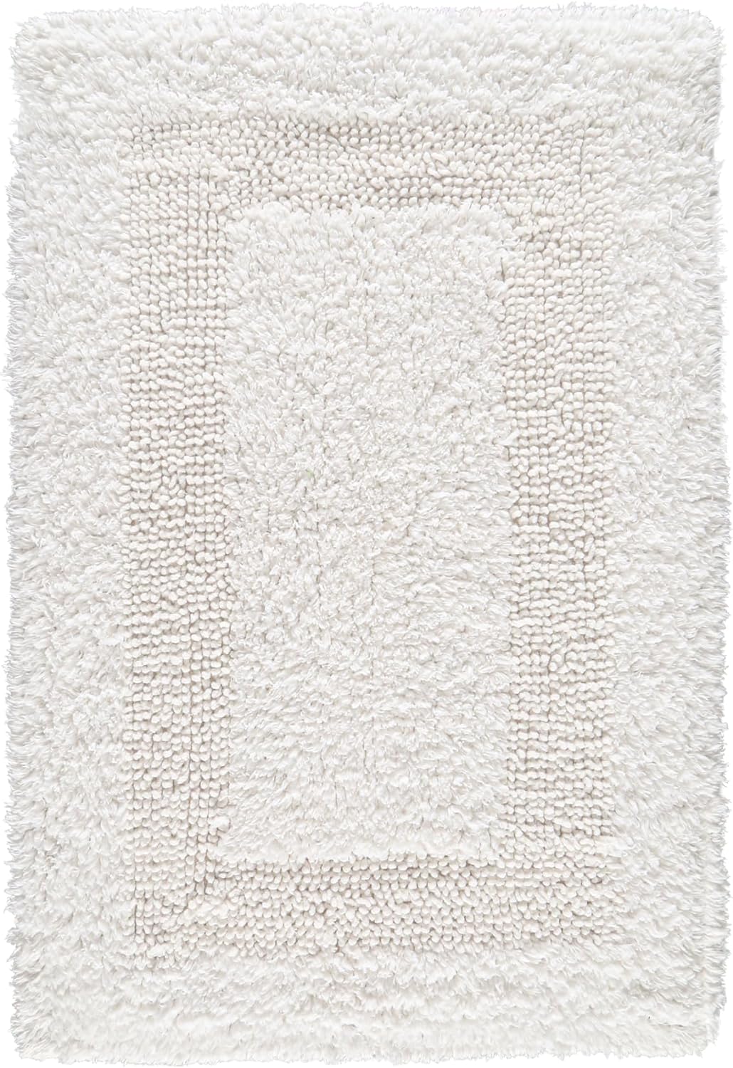 Cotton Bath Mat Rug for Bathroom - White, Reversible Bath Rugs Soft & Absorbent Quick Dry Mats, Washable Plush Hotel Quality Tufted Floor Step Out Mat for Bath Tub, Shower, Toilet - 17x24 Inches