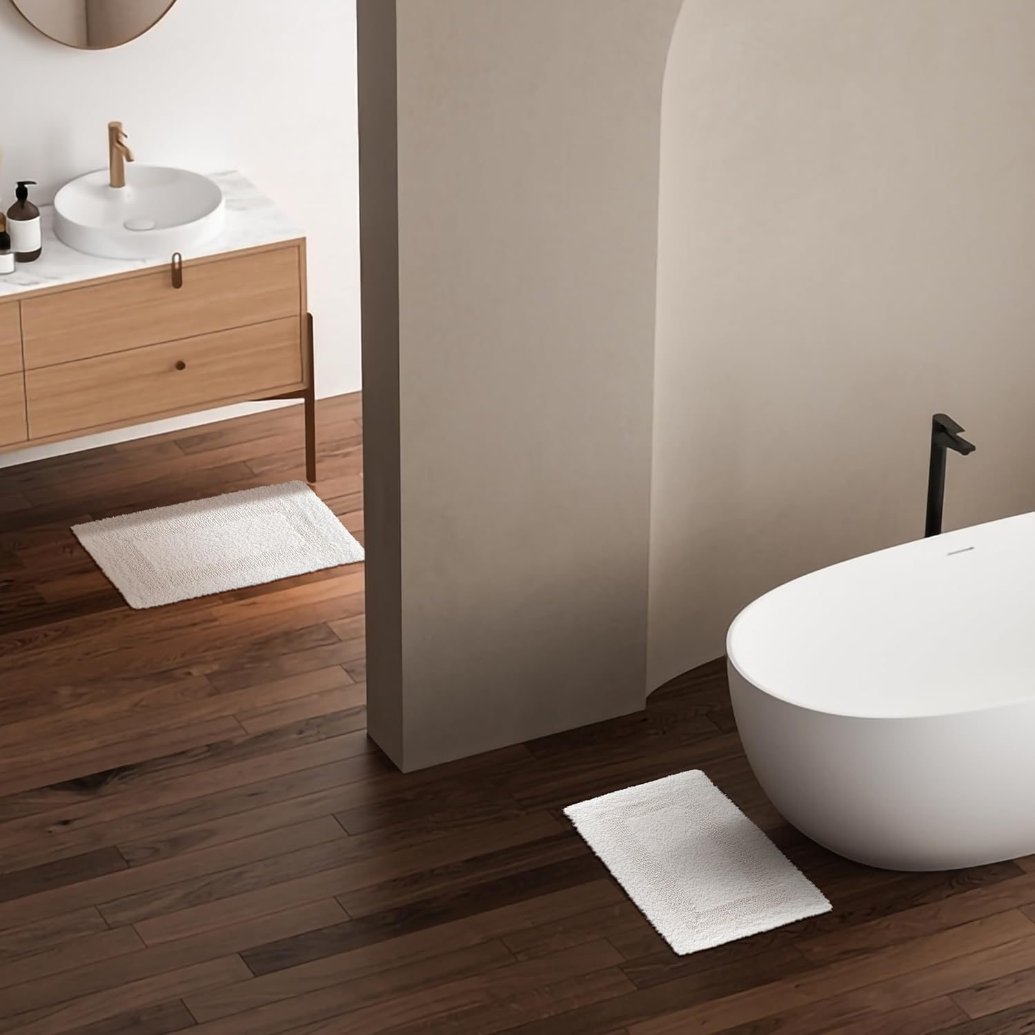 Cotton Bath Mat Rug for Bathroom - White, Reversible Bath Rugs Soft & Absorbent Quick Dry Mats, Washable Plush Hotel Quality Tufted Floor Step Out Mat for Bath Tub, Shower, Toilet - 17x24 Inches - Image 4