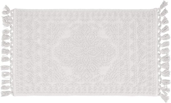 French Connection Nellore Bathroom Rugs, Woven and Beaded Bathroom Mats, Durable Non-Slip Bath Rugs, Thick BathMats for Bathroom and Shower Rugs, 17" x 28", White