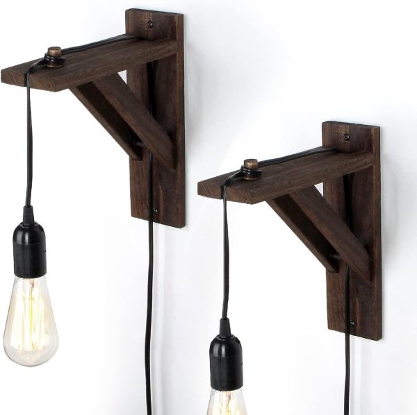 J JACKCUBE DESIGN Set of 2 Wall Mount Solid Rustic Wood Bracket Shelf for Hanging Sconce Pendant Lighting Fixture Lamps - MK1004A