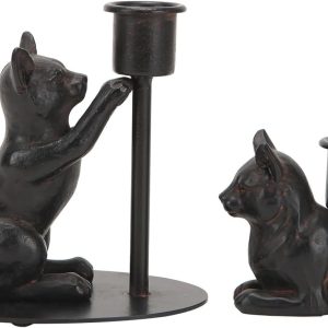 NIKKY HOME Taper Candle Holders, Black Cat Statues Decor, Vintage Rustic Candlesticks Pedestal, Centerpieces Decorations for Fireplace Mantle Dining Table Set of 2