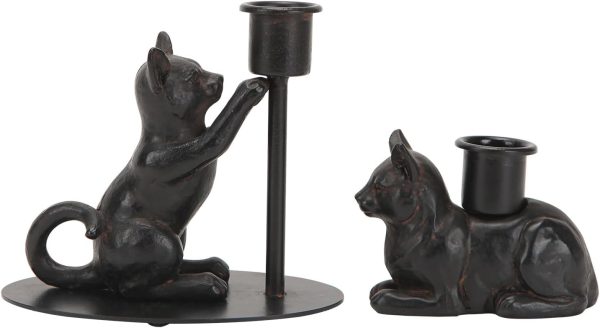 NIKKY HOME Taper Candle Holders, Black Cat Statues Decor, Vintage Rustic Candlesticks Pedestal, Centerpieces Decorations for Fireplace Mantle Dining Table Set of 2