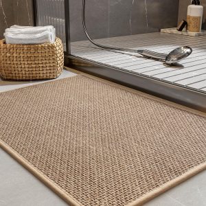 Non-Slip Bath-Mats for Bathroom, Rubber-Backing Braided Absorbent Bathroom Mat Machine Washable Thin Bathroom Rugs Fit Under Door Quick Dry Bath Rugs for Bathroom Floor