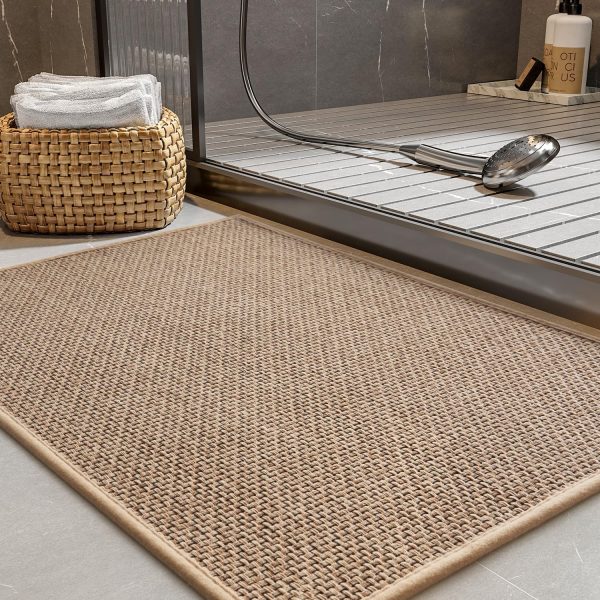 Non-Slip Bath-Mats for Bathroom, Rubber-Backing Braided Absorbent Bathroom Mat Machine Washable Thin Bathroom Rugs Fit Under Door Quick Dry Bath Rugs for Bathroom Floor