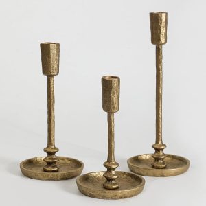 Rustic Cast Iron Taper Candle Holder - Set of 3 Vintage Candle Stands, Candlestick Holders for Wedding, Dining, Party Décor (Antique Brass)